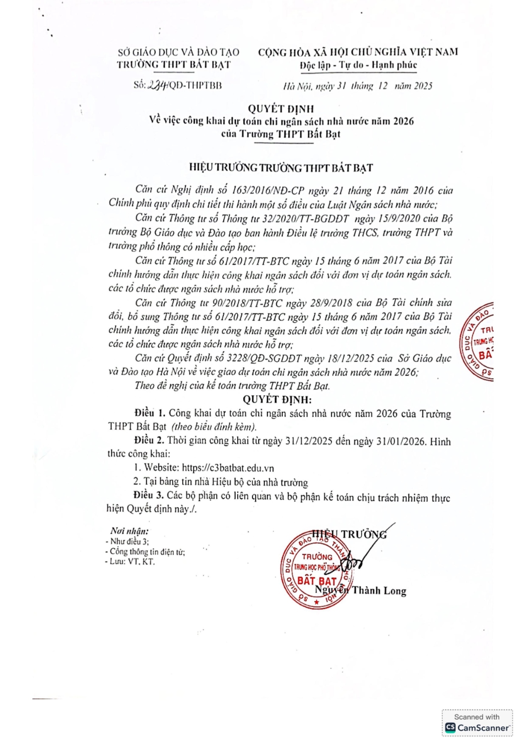 QĐ công khai dự toán chi NSNN năm 2026 0001